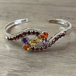 Nicky Butler Citrine, Honey Topaz, Amethyst, Garnet, 925 Silver Cuff Bracelet